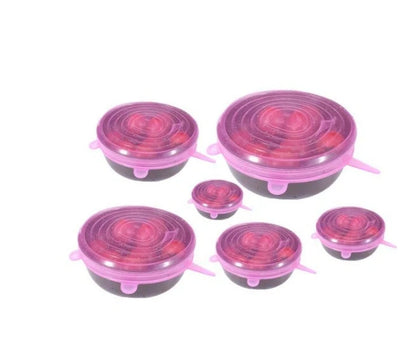6-piece stretch silicone cookware lid covers in random colors, BPA free and heat resistant