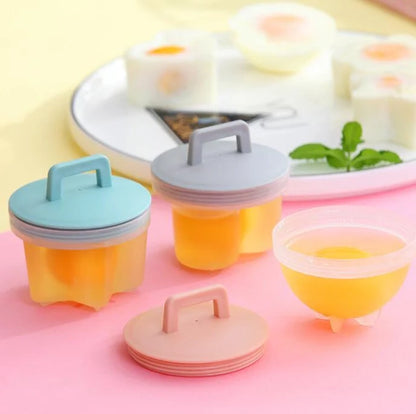 BPA-free multi-function egg cooker with four molds in gray, pink, and green