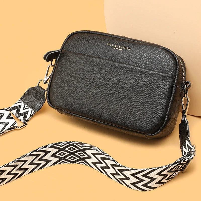 Fashionable crossbody bag with stylish rhombus embroidered shoulder strap in various color options