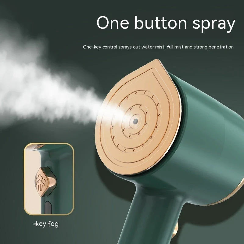 Compact handheld garment steamer with titanium-coated soleplate for quick, wrinkle-free clothing care