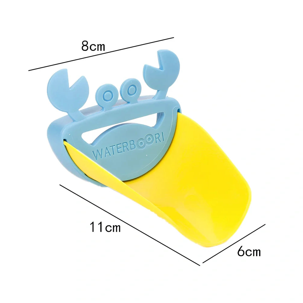 Multicolor crab-shaped polyethylene faucet extender, 8x11x6cm, for kids' bathroom hand washing on UK taps