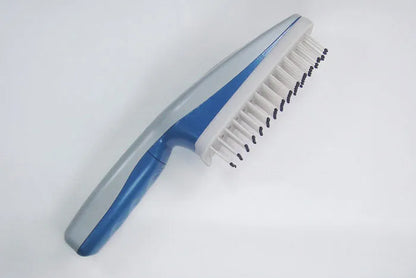 White pet grooming comb with negative ion and ozone technology, removable brush head, 21.5cm long.