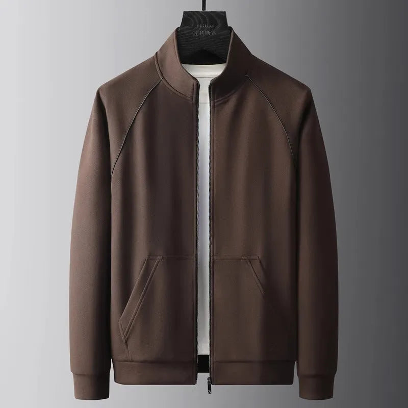Stand collar casual sports suit in slim fit with long sleeves, shown in coffee colour, sized for weights up to 102.50kg