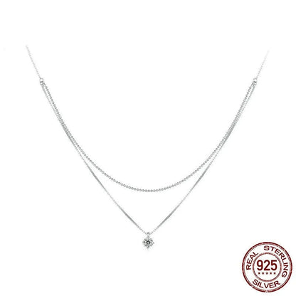 S925 sterling silver double-layer pendant necklace with a pearl chain in silver colour