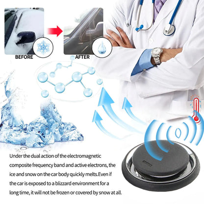 Black portable chemical car deicing instrument for melting snow and ice on windscreens.