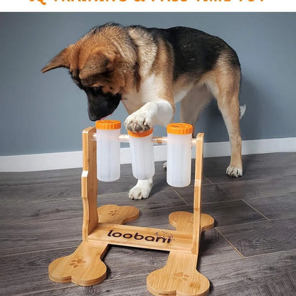 Wooden dog puzzle toy interactive feeder measuring 31x30x20cm for mental stimulation
