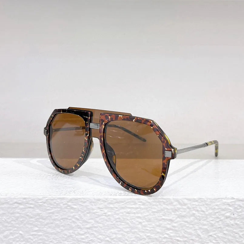 Black leopard print large frame elliptical sunshade glasses with PC lenses