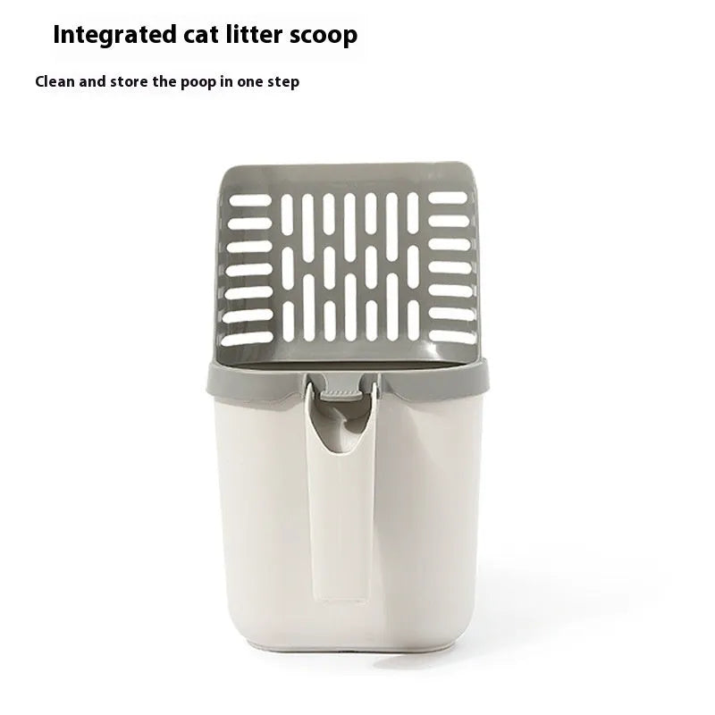 Integrated PP plastic cat litter scoop with built-in waste storage box, small size shovel for cat litter cleaning