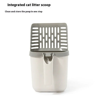 Integrated PP plastic cat litter scoop with built-in waste storage box, small size shovel for cat litter cleaning