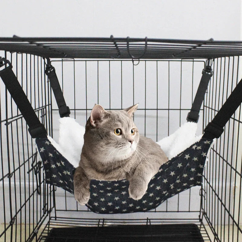 Cozy lamb fleece cat hammock bed for indoor pets, available in multiple sizes and colors