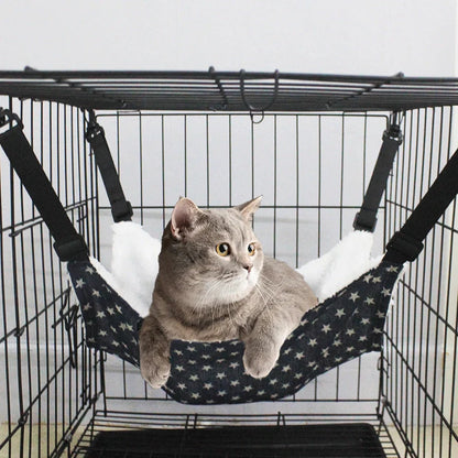 Cozy lamb fleece cat hammock bed for indoor pets, available in multiple sizes and colors
