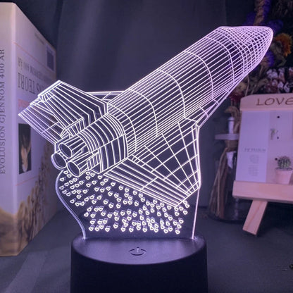 Custom 3D airplane hologram night light with optical acrylic panel and ABS base showing colour-changing illumination