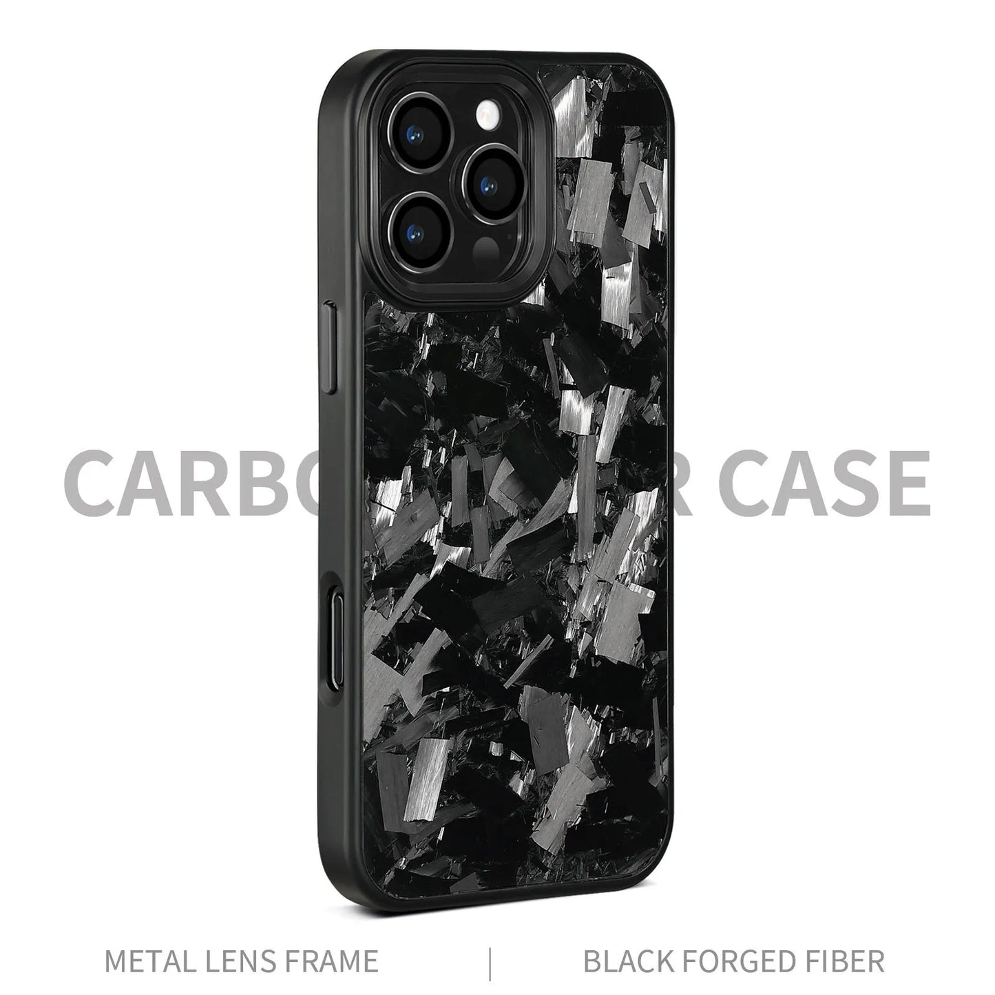 Carbon fibre mobile phone protective shell with forged pattern metal frame and magnetic attachment for iPhone 17