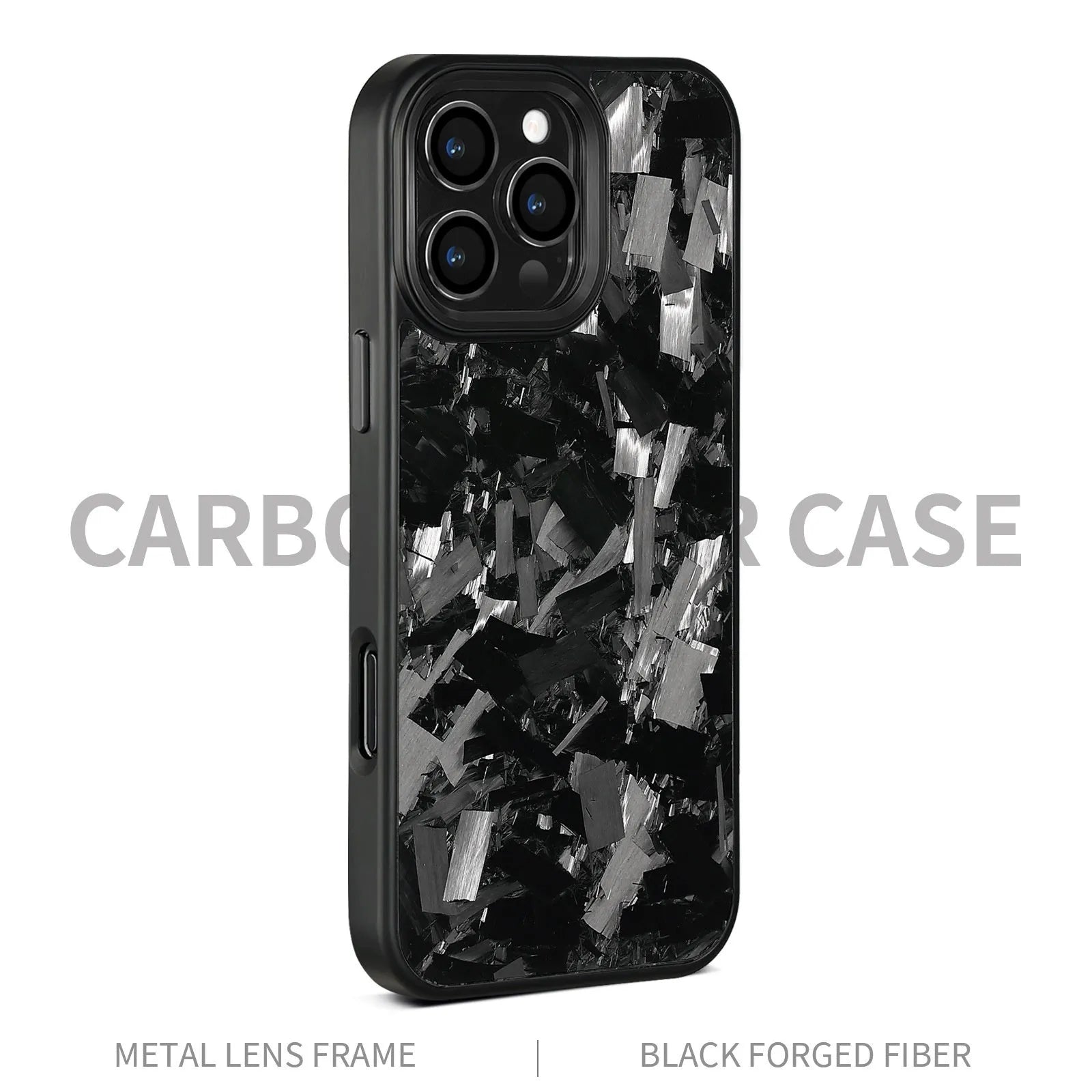 Carbon fibre mobile phone protective shell with forged pattern metal frame and magnetic attachment for iPhone 17