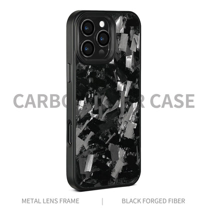 Carbon fibre mobile phone protective shell with forged pattern metal frame and magnetic attachment for iPhone 17