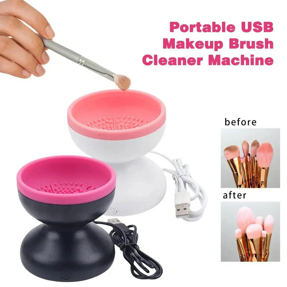Premium electric makeup brush cleaner with silicone-lined cleaning chamber and USB charging for spotless brushes and flawless makeup application
