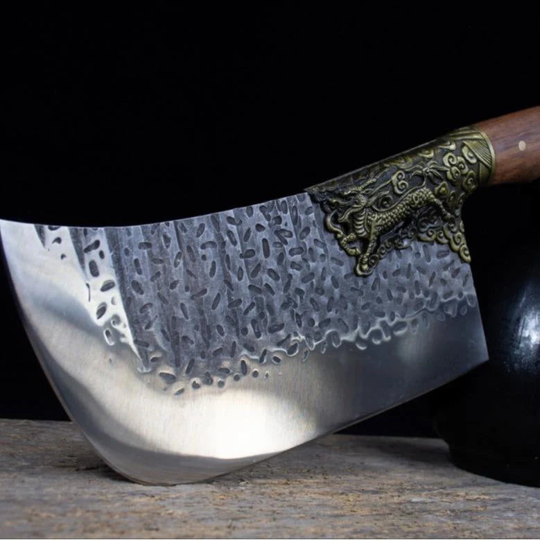 Hand-forged kitchen knife with 7cr17mov steel blade and retro acid wood handle