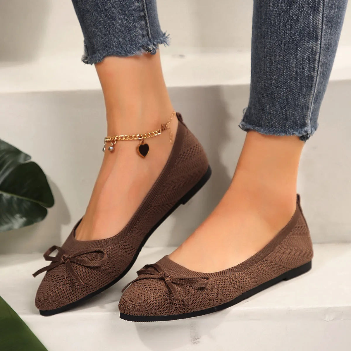 Women's knitted loafers with bow detail and pointed toe in multiple colour options