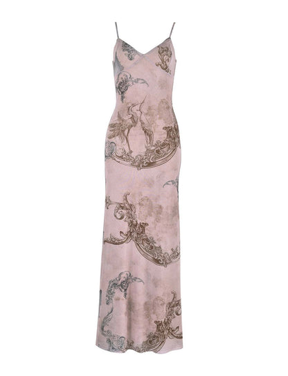 Y2K Floral Print Slip Dress for Women in Light Blue, Khaki, Pink, Green, and Wine Red