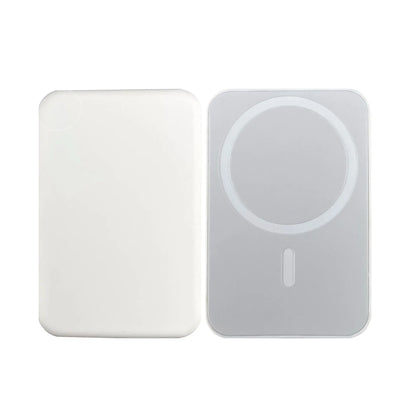 White magnetic wireless charging power bank with 5000mAh capacity and creative design