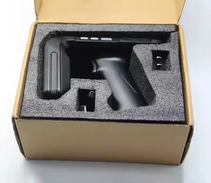 SLP-05 handheld UHF RFID scanner with Android touchscreen, Impinj E710 chipset, and removable battery for industrial use