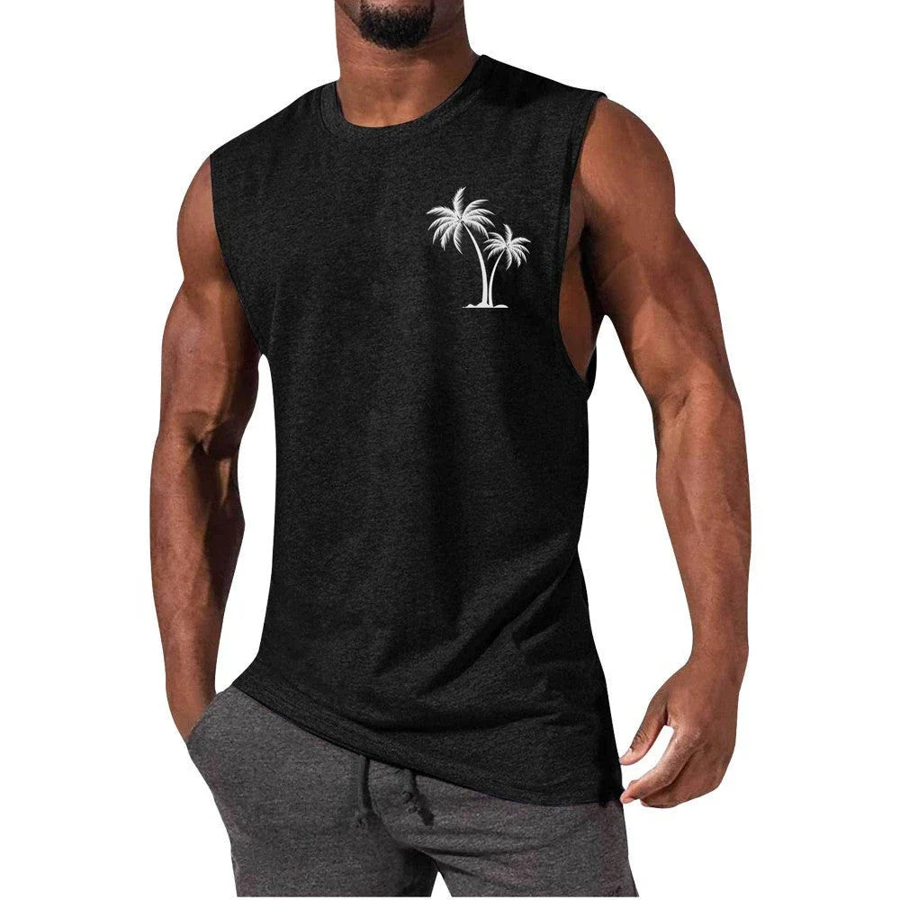 Stylish Embroidered Beach Tank Top in various colors with unique coconut tree design