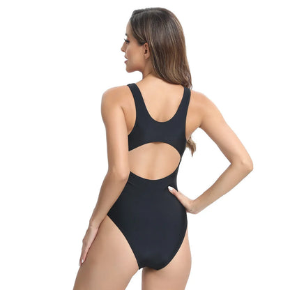 Women's sleeveless one-piece briefs swimsuit in polyester for swimming, shown in rose red.