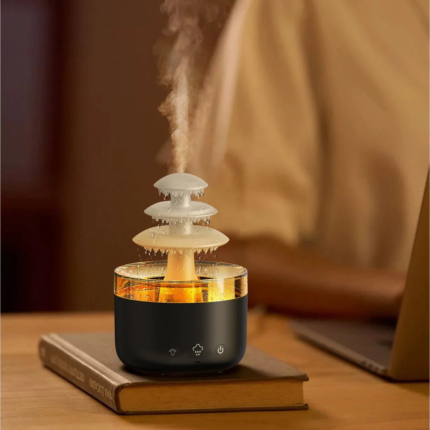 Soothing Raincloud Humidifier with ultrasonic mist, essential oil diffuser, and color-changing lights for relaxation and wellness