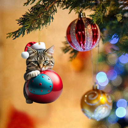 Cartoon style kitty Christmas car hanging ornament made from clear acrylic, shown in one of ten available colour variations.