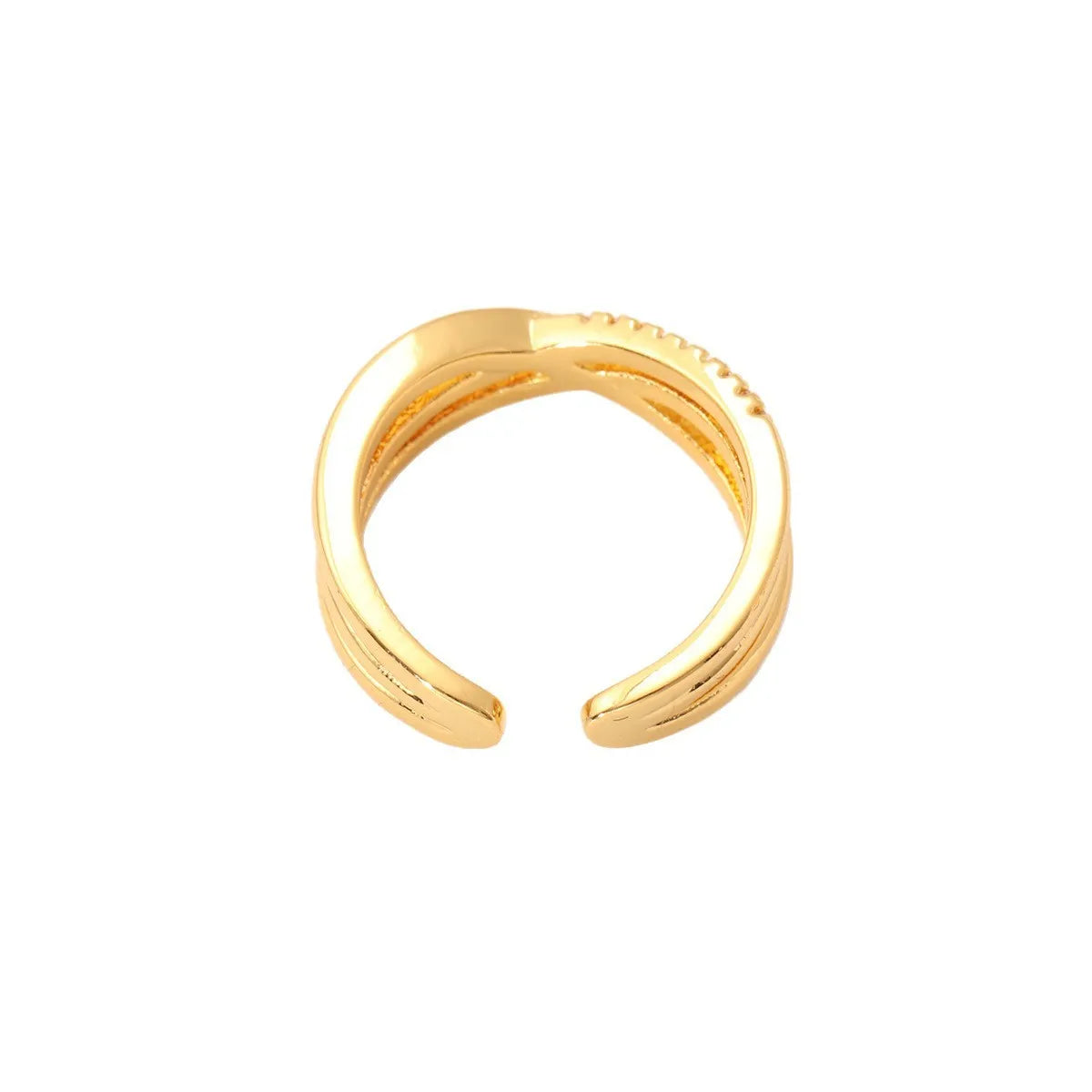 Women's gold electroplated open ring with copper base and geometric line design, single ring