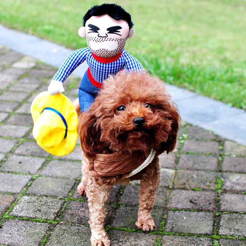 Adjustable polyester pet costume with wig and foam knife accessories, perfect for Halloween celebrations with your furry friend