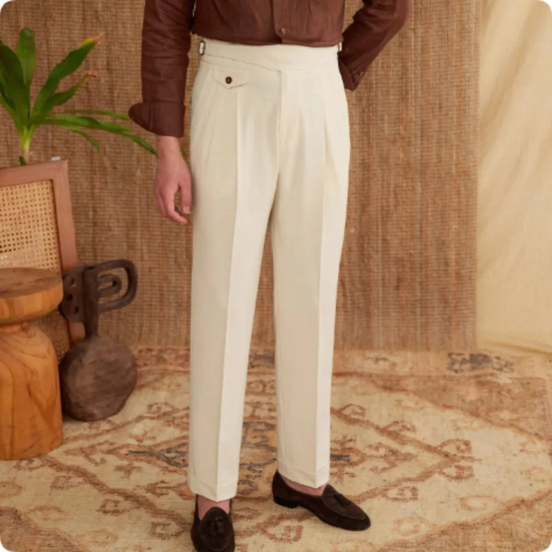 Men's slim-fit business trousers in dark grey, featuring a straight leg cut and medium-high waist, made from wrinkle-resistant polyester