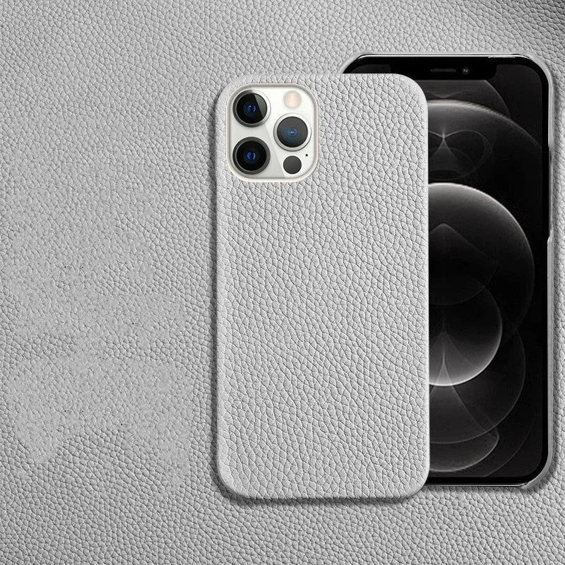 Genuine leather protective mobile phone case for Apple iPhone in multiple colours, showing half-line break design.