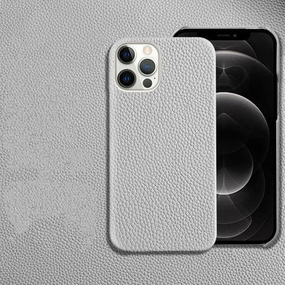 Genuine leather protective mobile phone case for Apple iPhone in multiple colours, showing half-line break design.