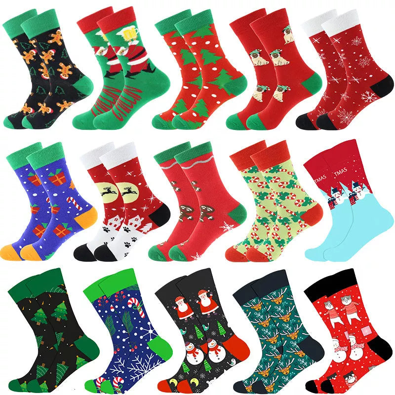Christmas Tree Snow Elk Gift Cotton Happy Socks with antibacterial feature