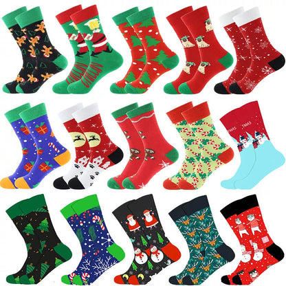 Christmas Tree Snow Elk Gift Cotton Happy Socks with antibacterial feature