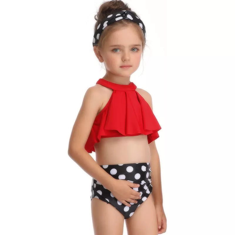 Nylon swimsuit for baby girls and women with chest pad in various colors