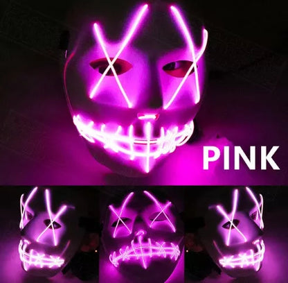 Halloween LED Glowing Full Face Mask in various colors with customizable lighting modes