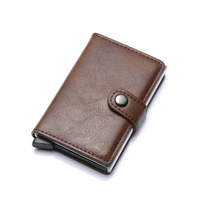Men's RFID-blocking vintage wallet with aluminum purse and leather cover