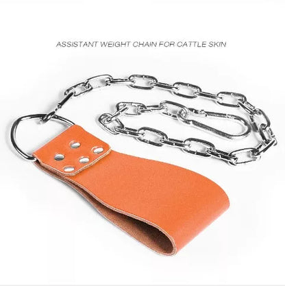 Leather weight lifting belt with chain ring for power training in various colors