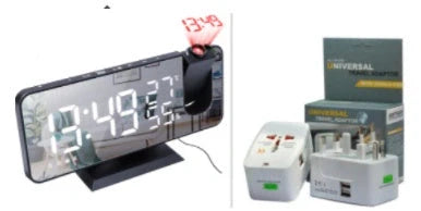 Multifunctional Radio Projection Alarm Clock with adjustable brightness and USB charging port