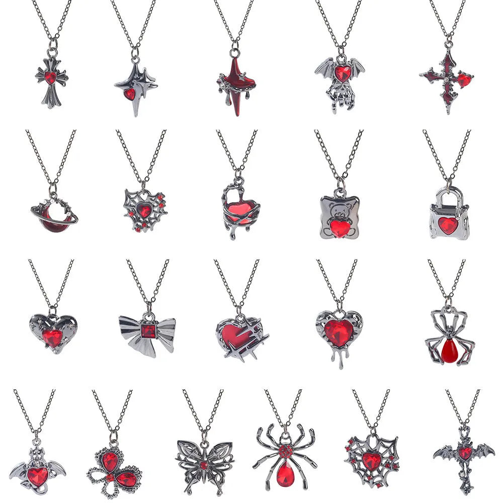 Gothic style zinc alloy necklace with bat pendant on a silver chain against dark background.