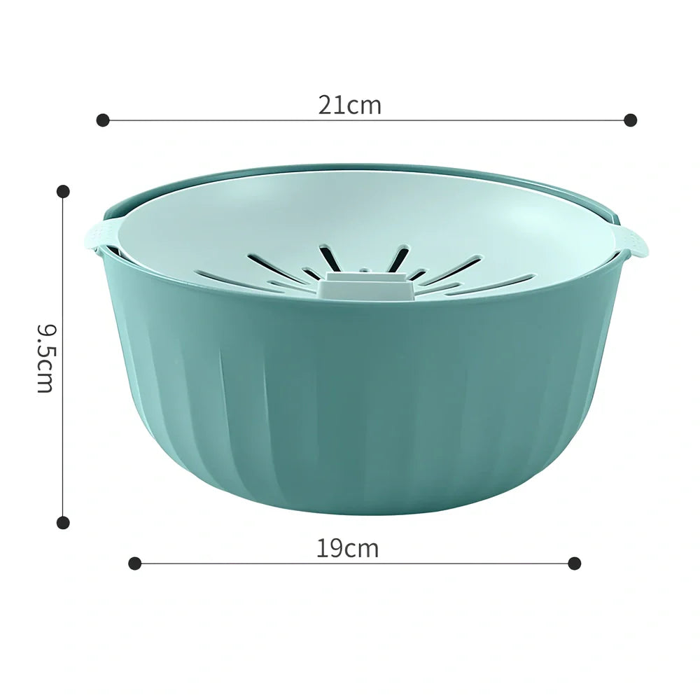 Blue and yellow kitchen egg separator with drainage channels for yolk and white separation