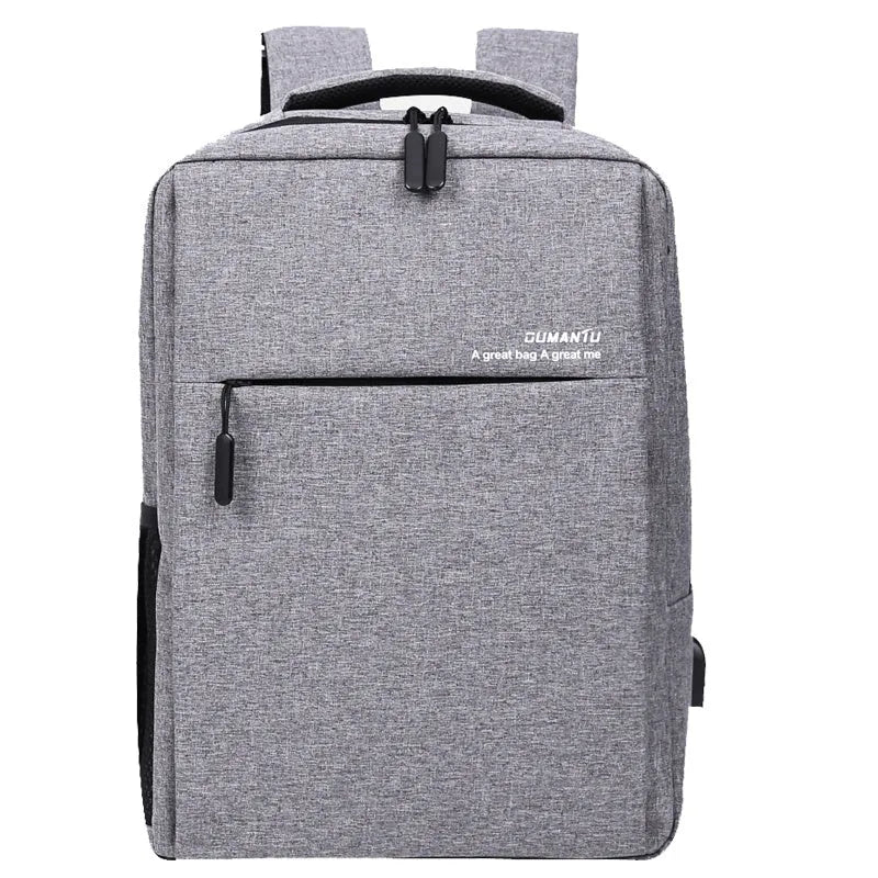 Rechargeable waterproof black Oxford cloth laptop backpack for a 15.6-inch computer.