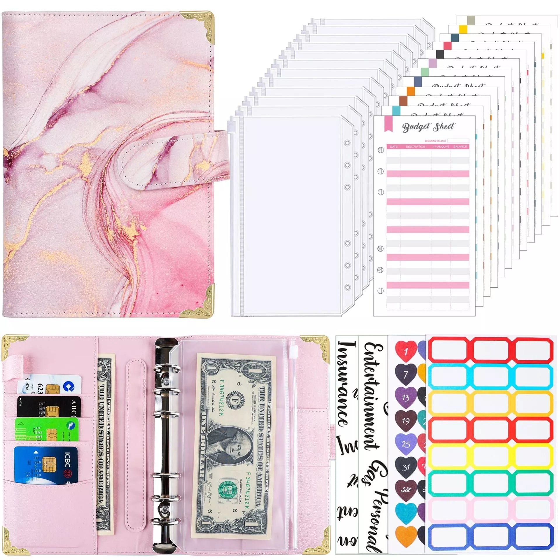 A6 loose spiral notebook with PU leather cover in various colors, featuring spiral binding and included accessories