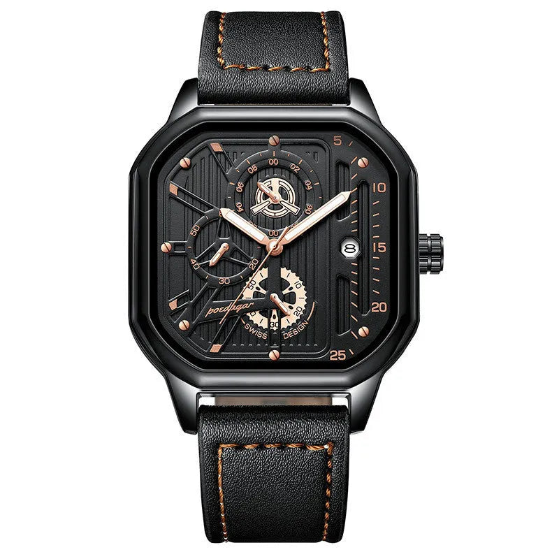 Men's sports watch with 8mm case in multiple colour options including black shell gold nail