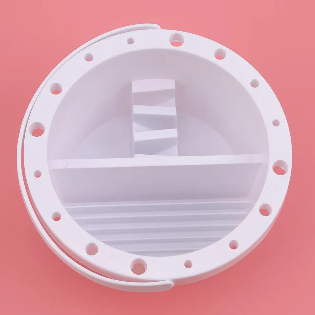 White plastic paint brush holder with 16.5 cm diameter, cake decoration clip style.