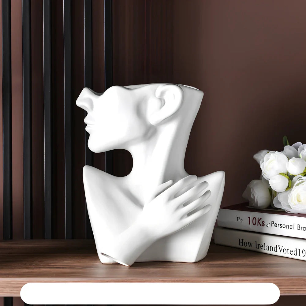 White Nordic-style ceramic vase measuring 25cm tall with minimalist design on wooden table