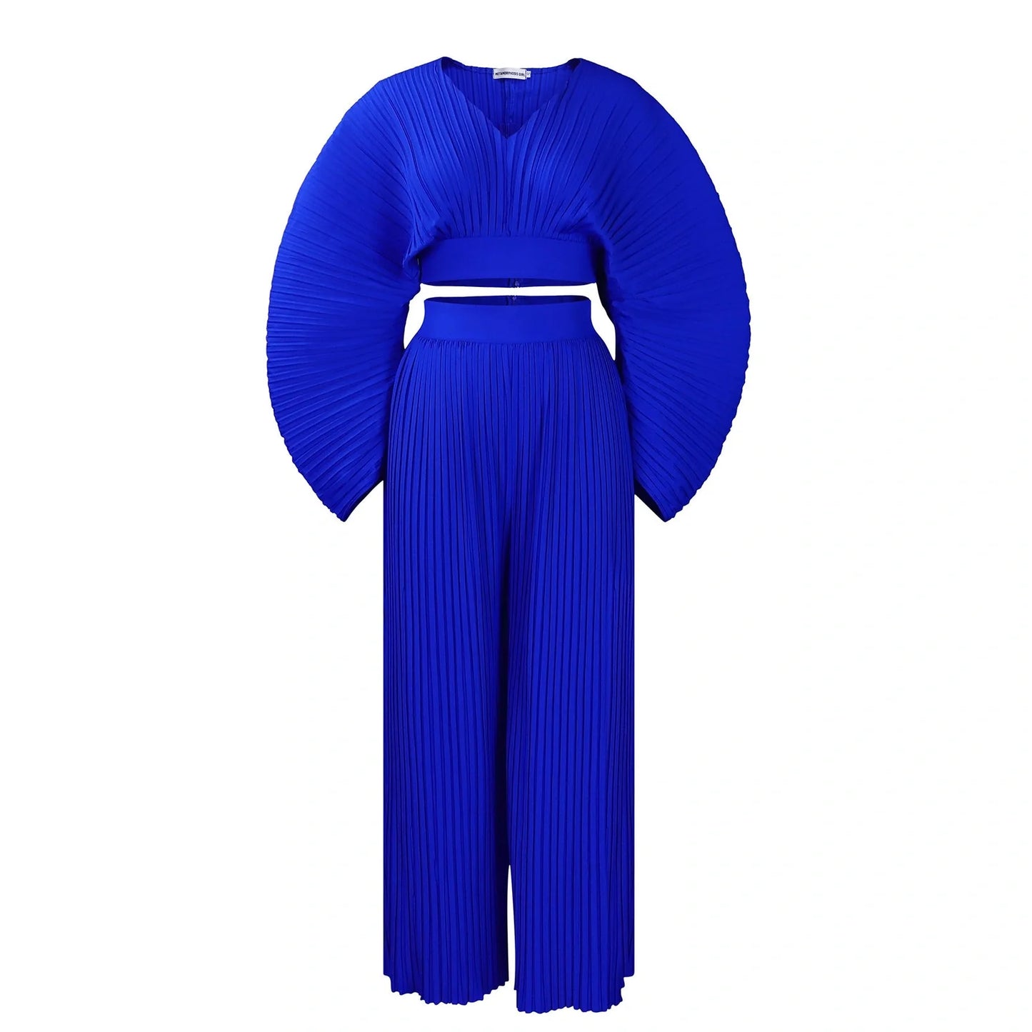 Wide leg trousers two-piece set with batwing sleeves in sapphire blue colour