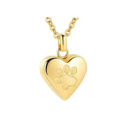 Simple Love paw print heart-shaped titanium steel cinerary necklace openable for keepsakes in five colours